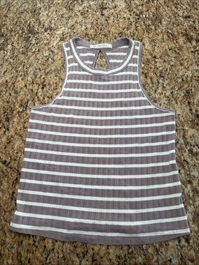 We The Free Mauve and White Striped Ribbed Tank
